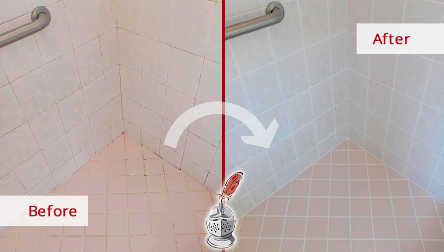 Before and After Our Ceramic Shower Grout Cleaning in Cape Coral, FL