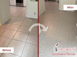 Ceramic Floor Before and After Our Grout Recoloring in Naples, FL