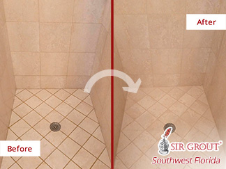 Ceramic Shower Before and After Our Grout Sealing in Cape Coral
