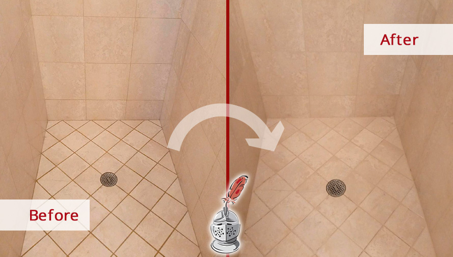 Ceramic Shower Before and After Our Grout Sealing in Cape Coral
