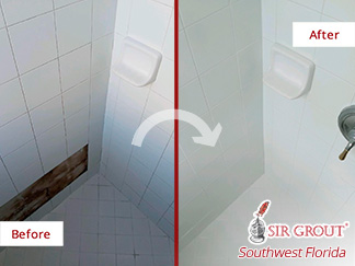 Picture of Ceramic Shower Before and After Caulkin Services in Estero