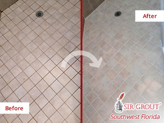 Before and After Our Ceramic Shower Grout Cleaning in Cape Coral, FL