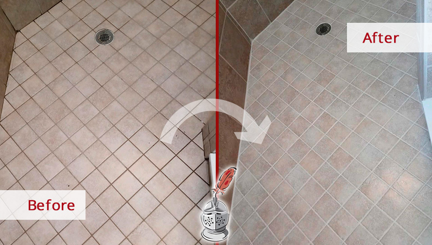 Before and After Our Ceramic Shower Grout Cleaning in Cape Coral, FL