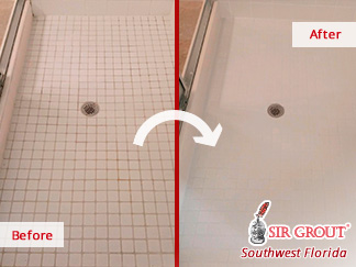 Image of a Shower Before and After a Grout Cleaning in Fort Myers, FL