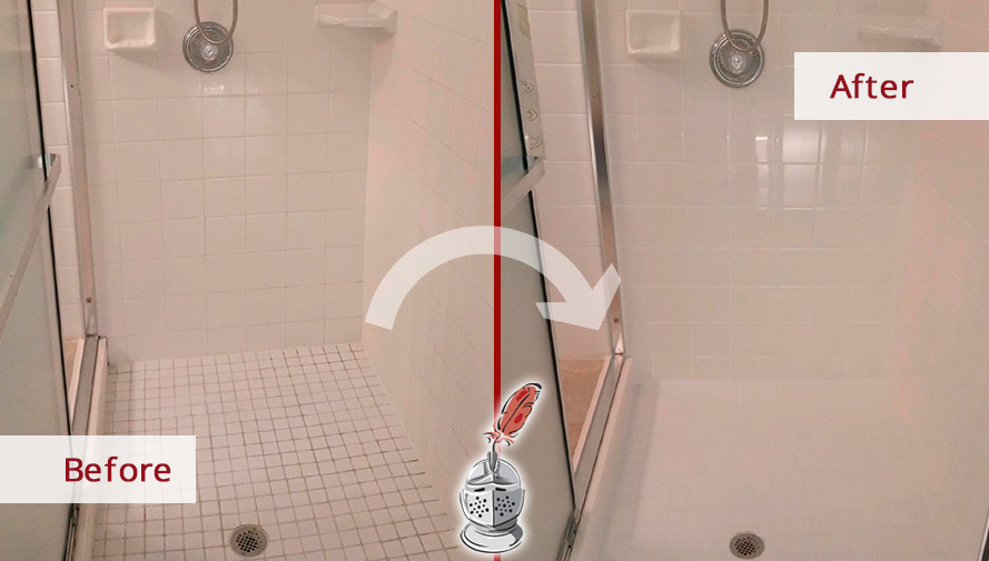 Image of a Shower Before and After a Superb Grout Cleaning in Fort Myers, FL