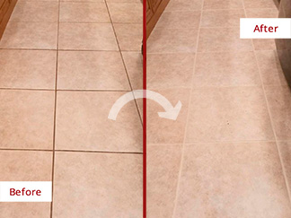 Kitchen Floor Before and After Our Grout Cleaning in Fort Myers, FL