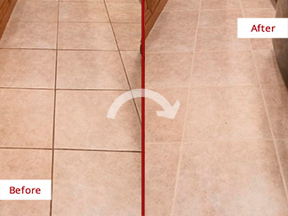 Kitchen Floor Before and After Our Grout Cleaning in Fort Myers, FL