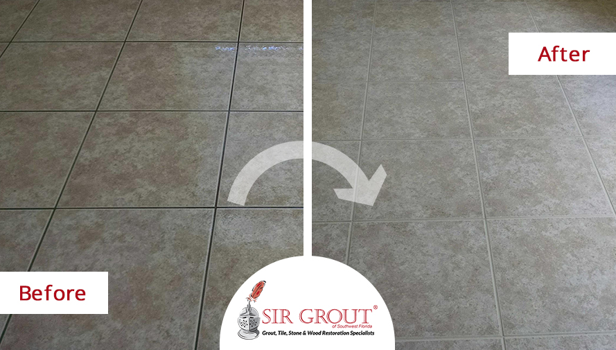 Before and After Picture of Grout Recoloring in Southwest Florida