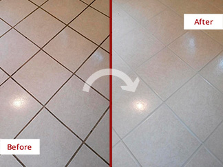 Floor Before and After Our Grout Cleaning in Bonita Springs, FL