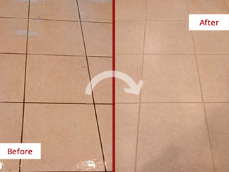 Floor Before and After a Restoration Performed by Our Tile and Grout Cleaners in Naples, FL