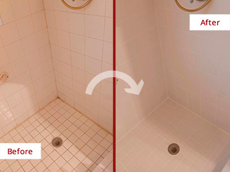 Tile Shower Before and After Our Caulking Services in Naples