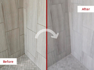 Tile Shower Before and After a Grout Sealing in Naples