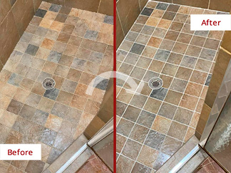 Shower Before and After a Grout Sealing in Fort Myers, FL