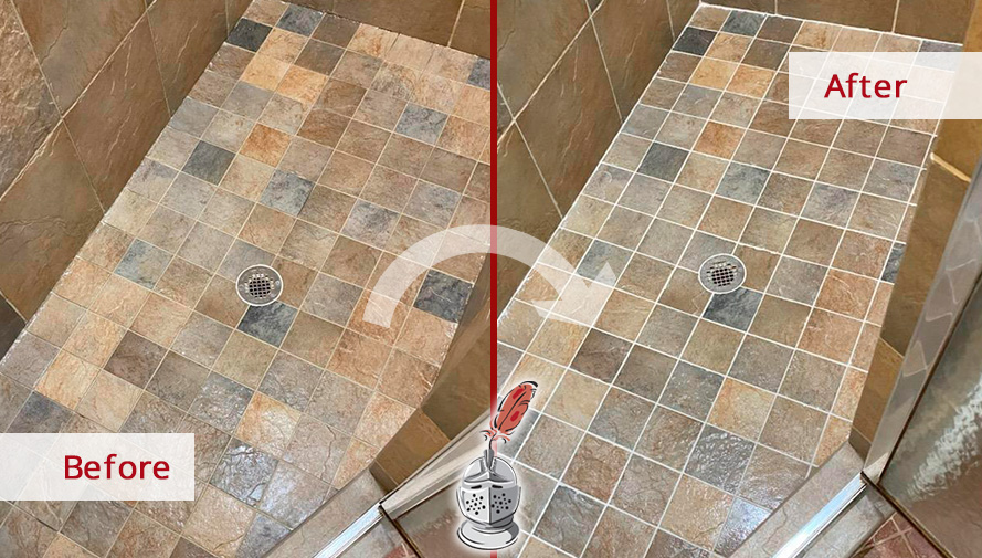 Shower Before and After a Superb Grout Sealing in Fort Myers, FL