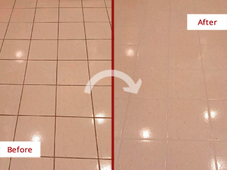 Porcelain Floor Before and After Our Grout Cleaning in Fort Myers, FL