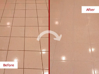 Porcelain Floor Before and After Our Grout Cleaning in Fort Myers, FL
