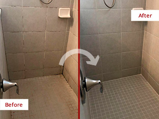 Shower Before and After Our Caulking Services in Fort Myers, FL