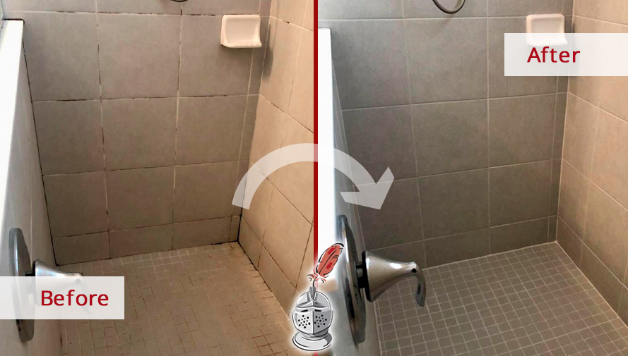 Shower Before and After Our Caulking Services in Fort Myers, FL