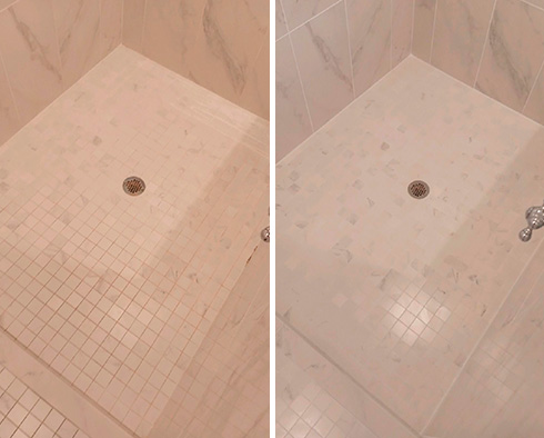 Shower Before and After Our Tile and Grout Cleaners in Fort Myers, FL