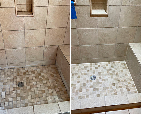 Shower Before and After a Tile Sealing in Fort Myers, FL