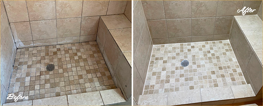Shower Before and After a Remarkable Tile Sealing in Fort Myers, FL