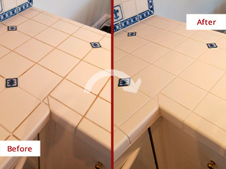 Countertop Before and After a Grout Cleaning in Fort Myers, FL