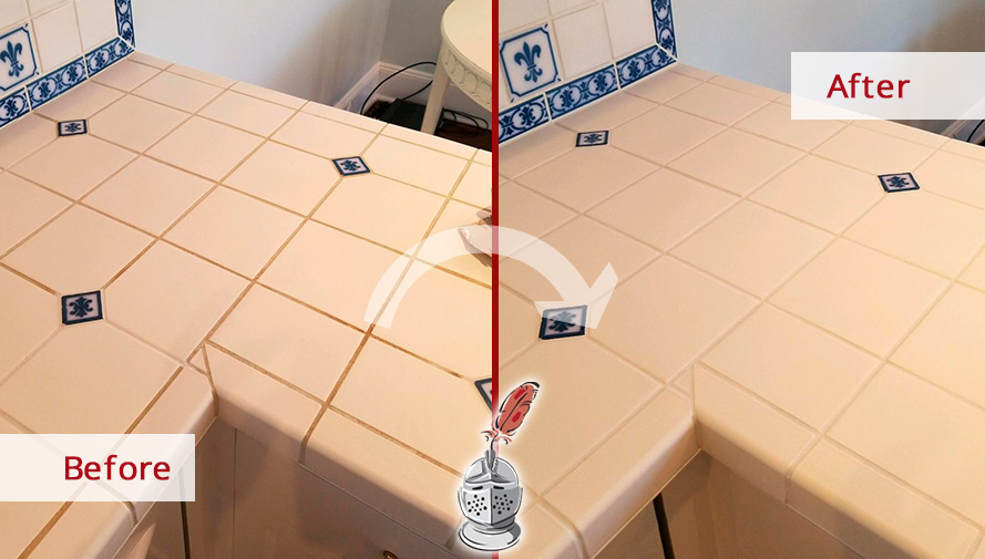 Kitchen Countertop Before and After a Grout Cleaning in Fort Myers, FL