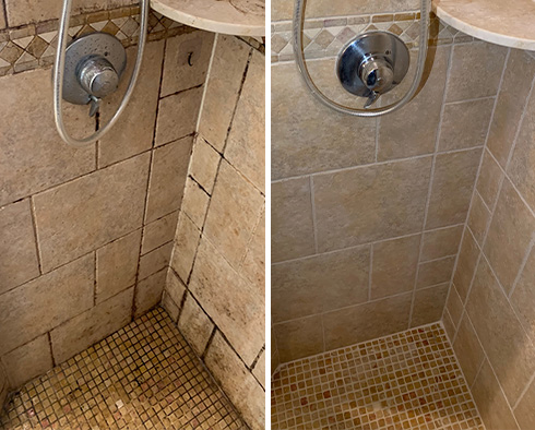 Shower Before and After a Superb Grout Cleaning in Fort Myers, FL