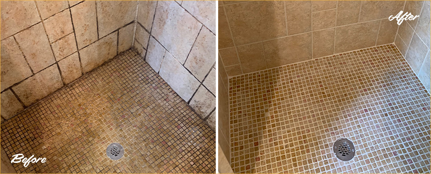 Shower Before and After a Professional Grout Cleaning in Fort Myers, FL
