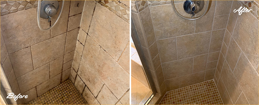 Shower Before and After a Superb Grout Cleaning in Fort Myers, FL