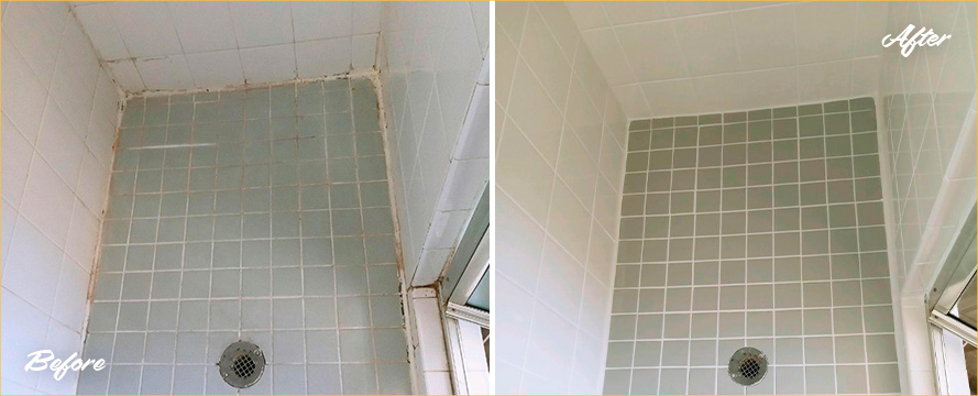 Shower Before and After a Phenomenal Grout Cleaning in Naples, FL