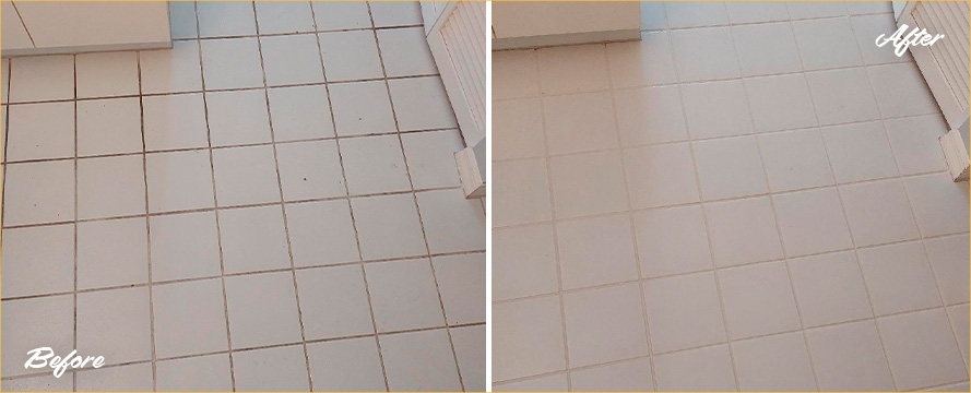Floor Before and After a Professional Grout Sealing in Fort Myers, FL
