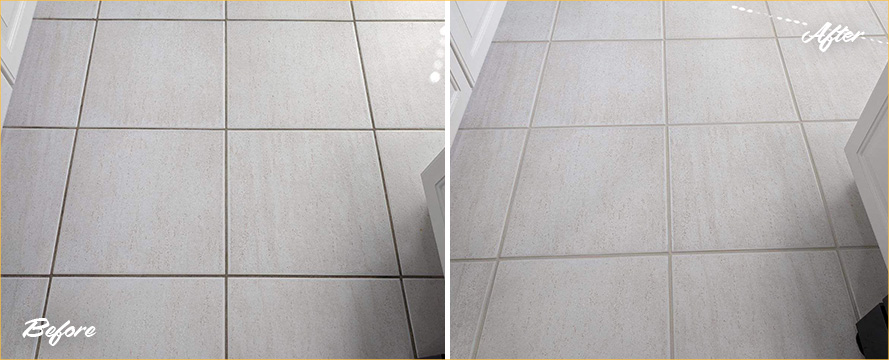 Tile Floor Before and After a Grout Sealing in Naples, FL