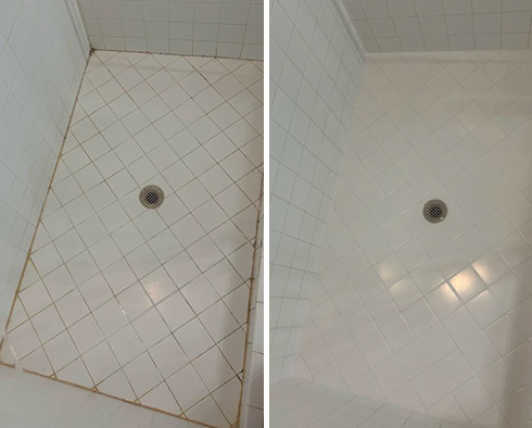 Shower Stall Before and After a Service from Our Tile and Grout Cleaners in Fort Myers