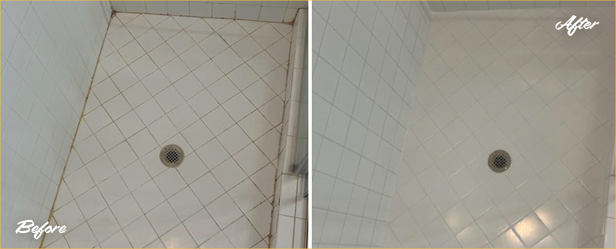 Shower Stall Before and After a Service from Our Tile and Grout Cleaners in Fort Myers