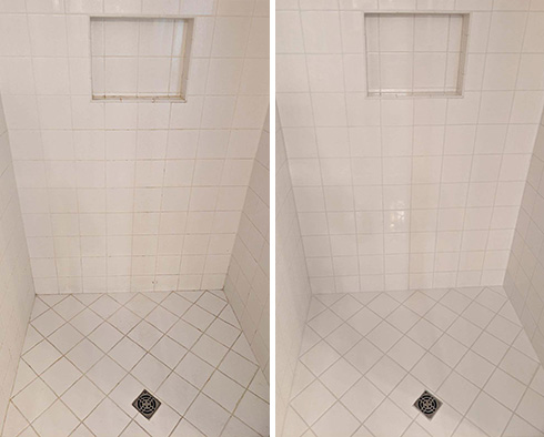 Tile Shower Before and After a Grout Cleaning in Naples