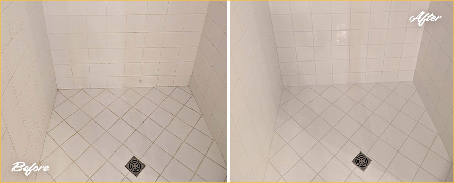 Tile Shower Before and After a Grout Cleaning in Naples