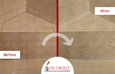 Before and After Picture of a Shower's Grout Sealing