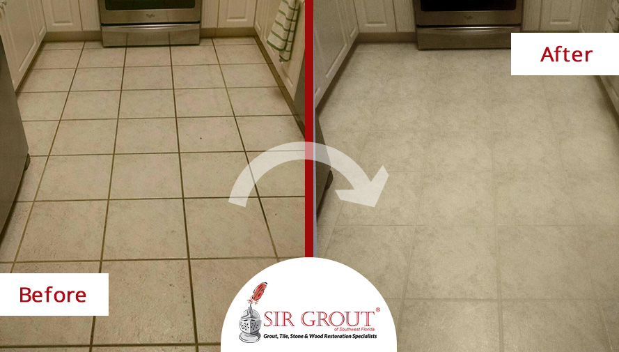 Image of a Tile Floor Before and After a Tile and Grout