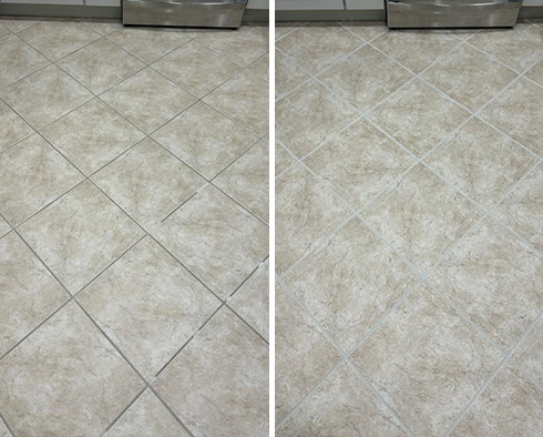Tile Floor Before and After a Grout Sealing in Estero