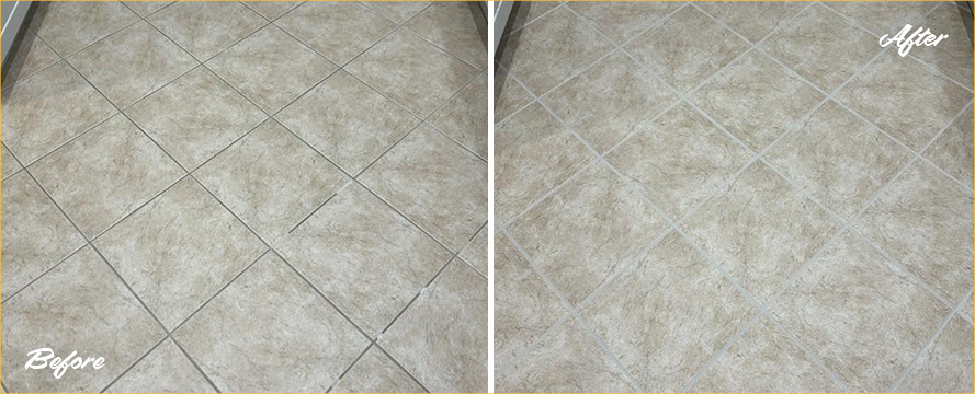 Tile Floor Before and After a Grout Sealing in Estero