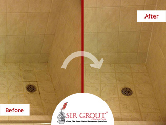 Could a Grout Recoloring Make This Dirty Shower in Naples Look New Again?