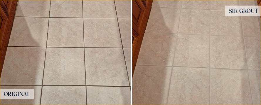 Tile Floor Before and After a Grout Cleaning in Estero