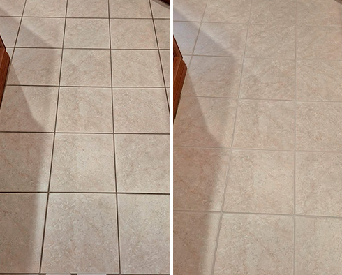 Tile Floor Before and After a Grout Cleaning in Estero