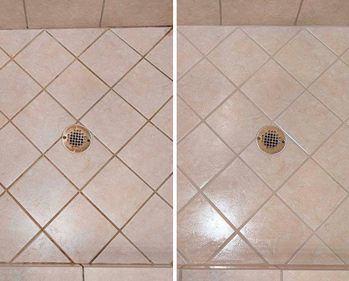 Shower Floor Before and After a Grout Sealing in Naples