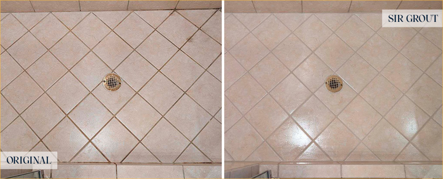 Shower Floor Before and After a Grout Sealing in Naples