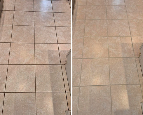 Tile Floor Before and After a Grout Cleaning in Fort Myers