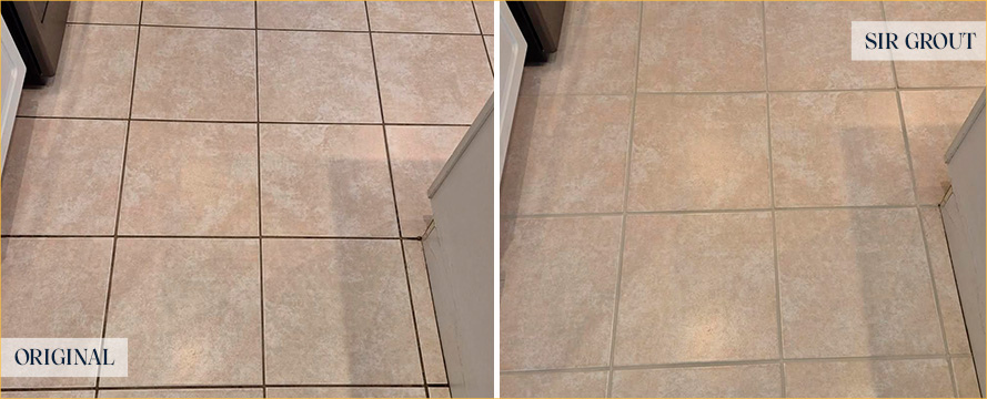 Tile Floor Before and After a Grout Cleaning in Fort Myers