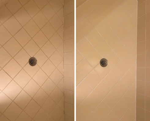 Shower Floor Before and After a Grout Sealing in Cape Coral