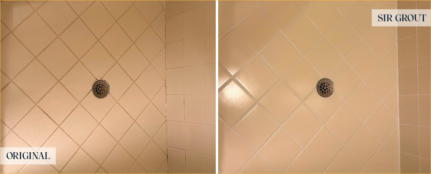 Shower Floor Before and After a Grout Sealing in Cape Coral